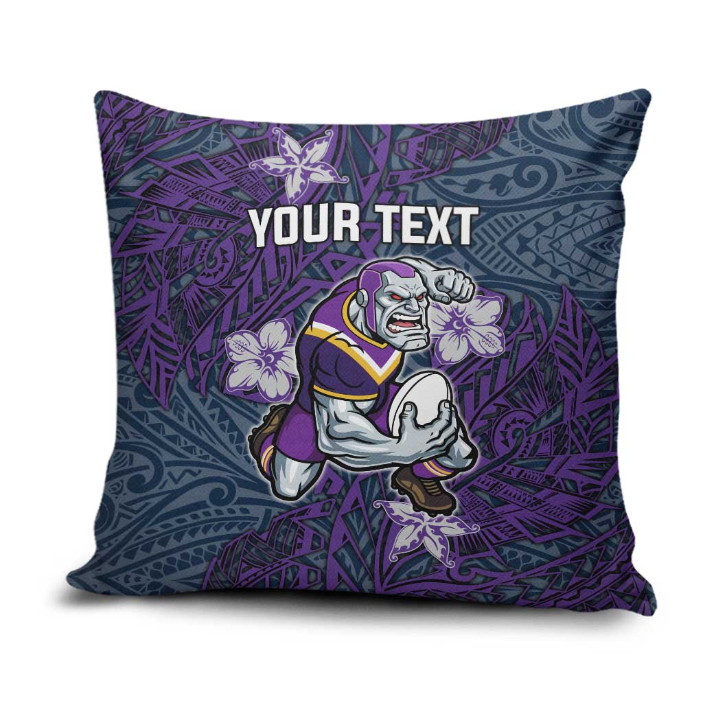 Personalised Melbourne Storm Pillow Cover Polynesian Tribal Pattern With Rugby Storm Man Mascot Art