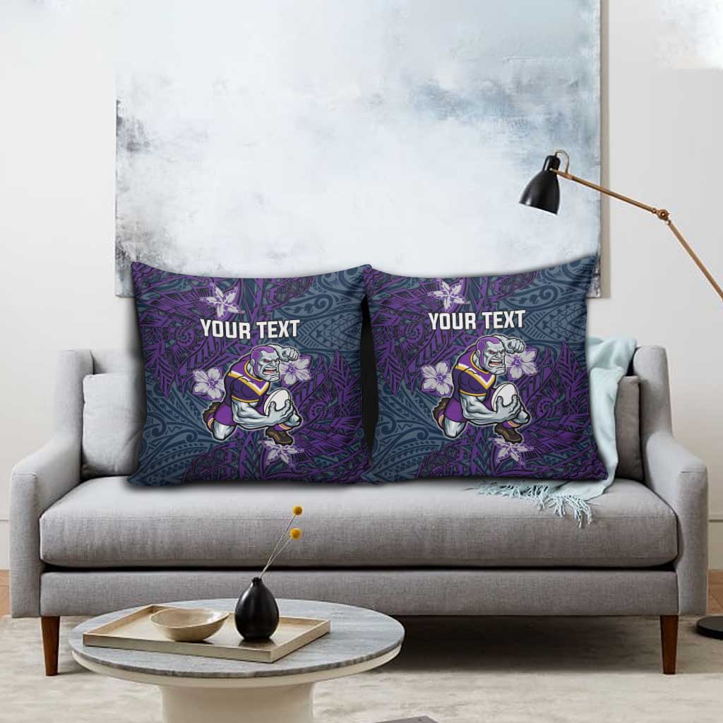 Personalised Melbourne Storm Pillow Cover Polynesian Tribal Pattern With Rugby Storm Man Mascot Art