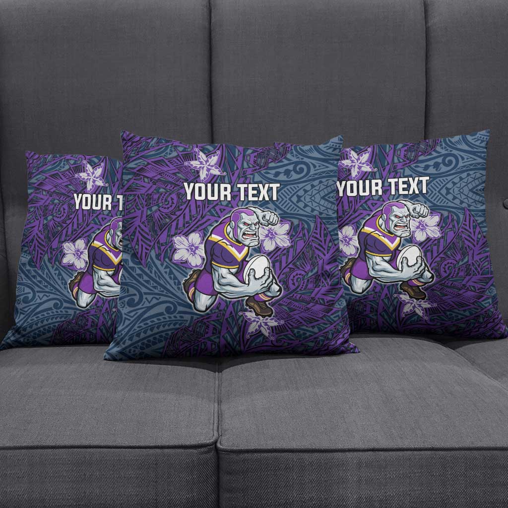 Personalised Melbourne Storm Pillow Cover Polynesian Tribal Pattern With Rugby Storm Man Mascot Art