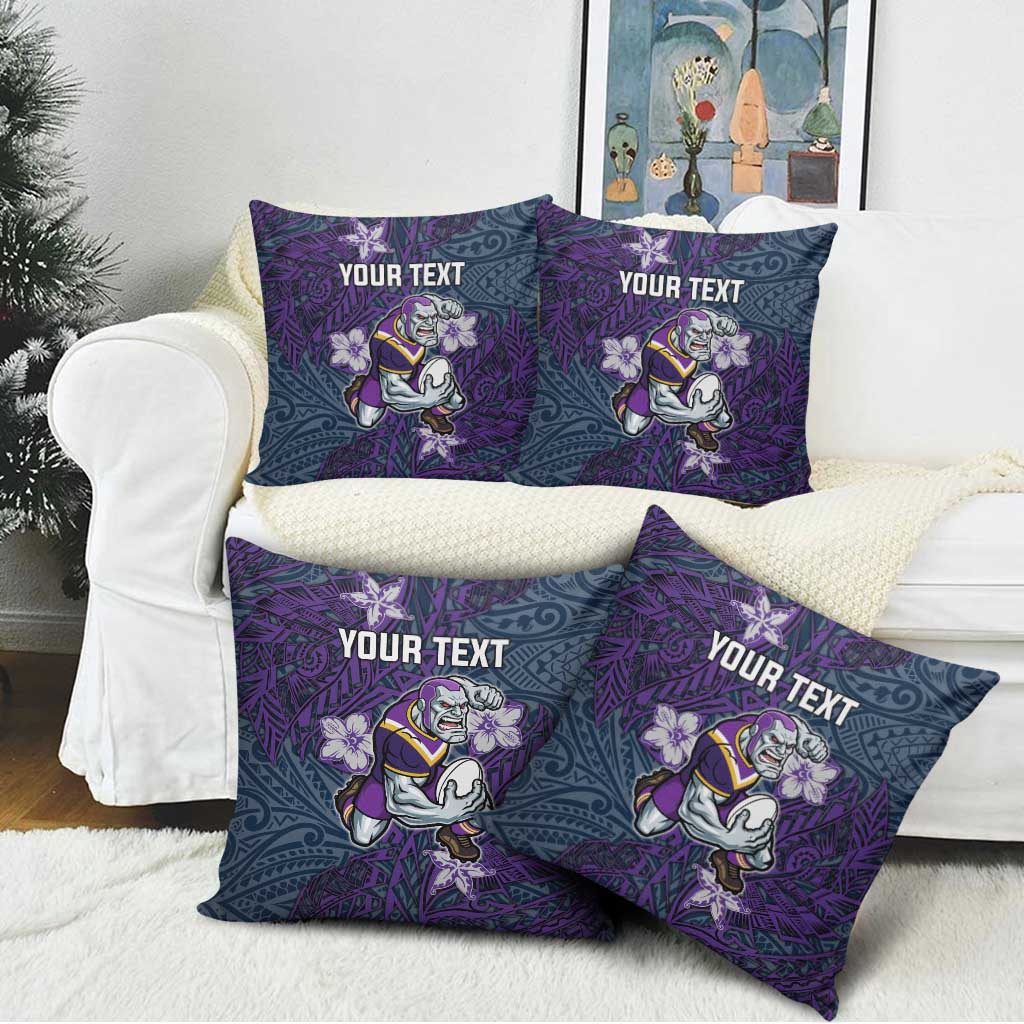 Personalised Melbourne Storm Pillow Cover Polynesian Tribal Pattern With Rugby Storm Man Mascot Art