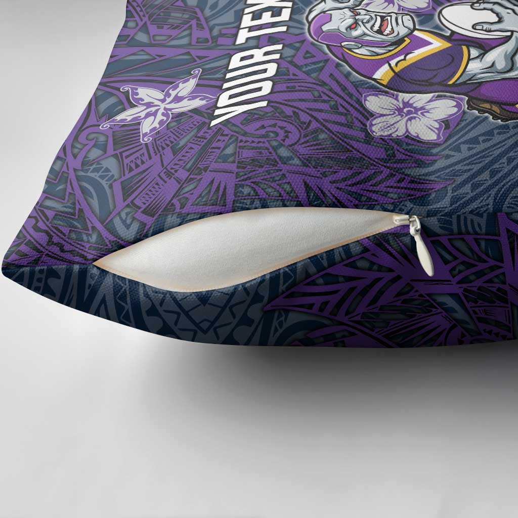 Personalised Melbourne Storm Pillow Cover Polynesian Tribal Pattern With Rugby Storm Man Mascot Art