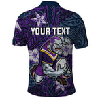 Personalised Melbourne Storm Polo Shirt Polynesian Tribal Pattern With Rugby Storm Man Mascot Art