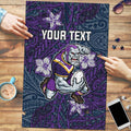Personalised Melbourne Storm Puzzle Polynesian Tribal Pattern With Rugby Storm Man Mascot Art