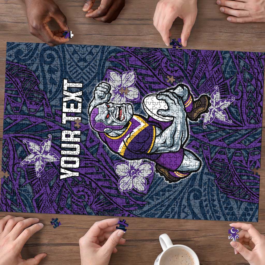 Personalised Melbourne Storm Puzzle Polynesian Tribal Pattern With Rugby Storm Man Mascot Art