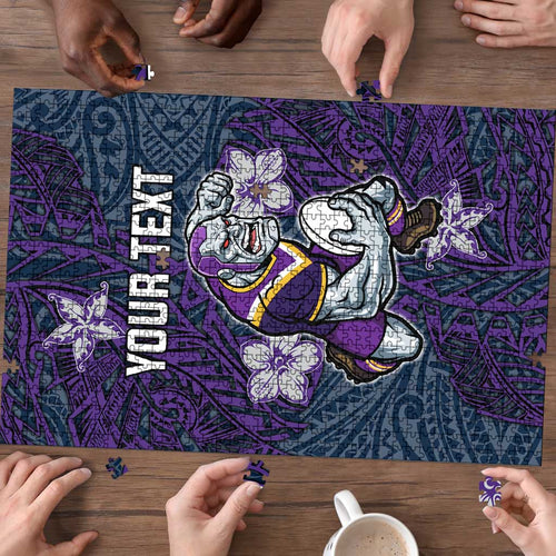 Personalised Melbourne Storm Puzzle Polynesian Tribal Pattern With Rugby Storm Man Mascot Art