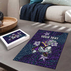 Personalised Melbourne Storm Puzzle Polynesian Tribal Pattern With Rugby Storm Man Mascot Art
