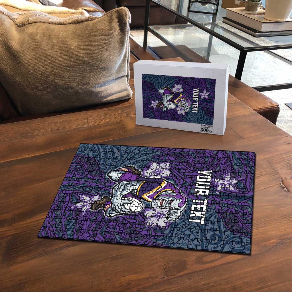 Personalised Melbourne Storm Puzzle Polynesian Tribal Pattern With Rugby Storm Man Mascot Art