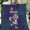 Personalised Melbourne Storm Quilt Polynesian Tribal Pattern With Rugby Storm Man Mascot Art