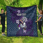 Personalised Melbourne Storm Quilt Polynesian Tribal Pattern With Rugby Storm Man Mascot Art