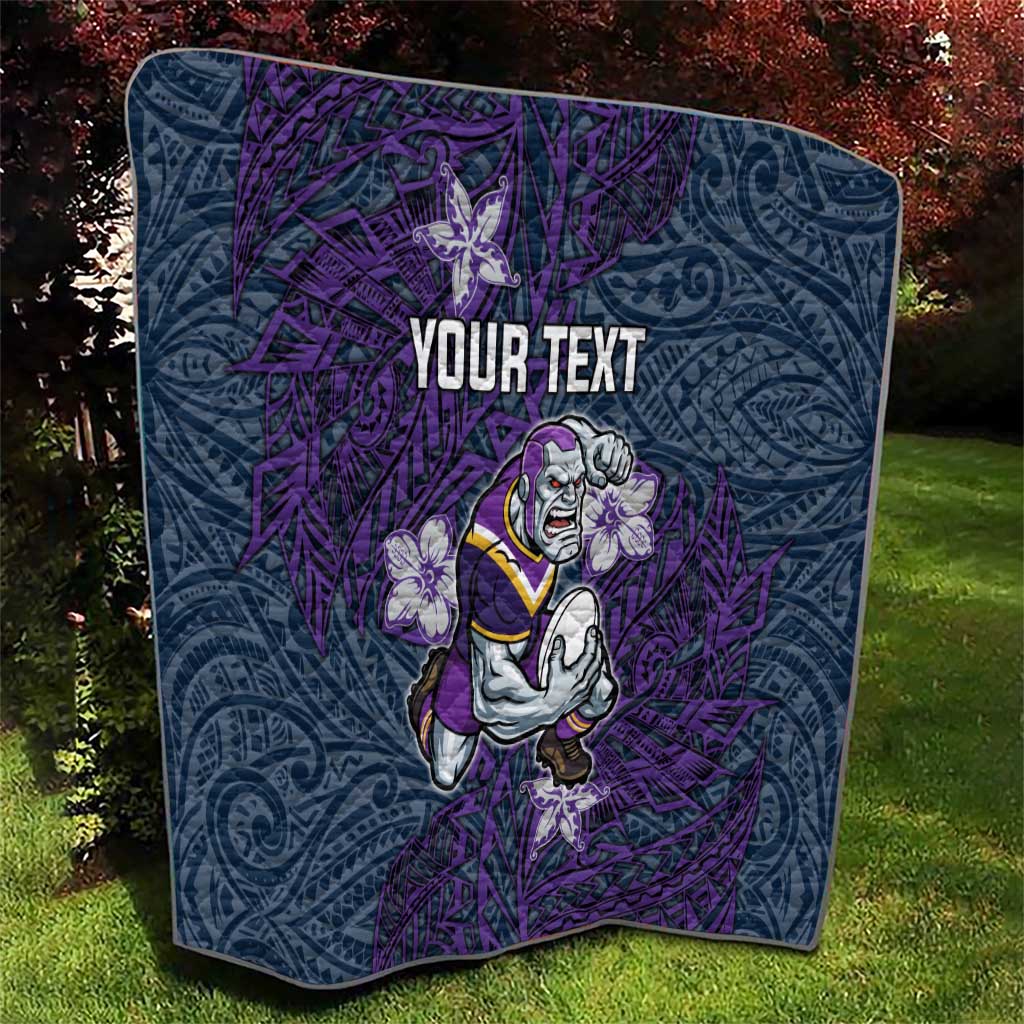 Personalised Melbourne Storm Quilt Polynesian Tribal Pattern With Rugby Storm Man Mascot Art
