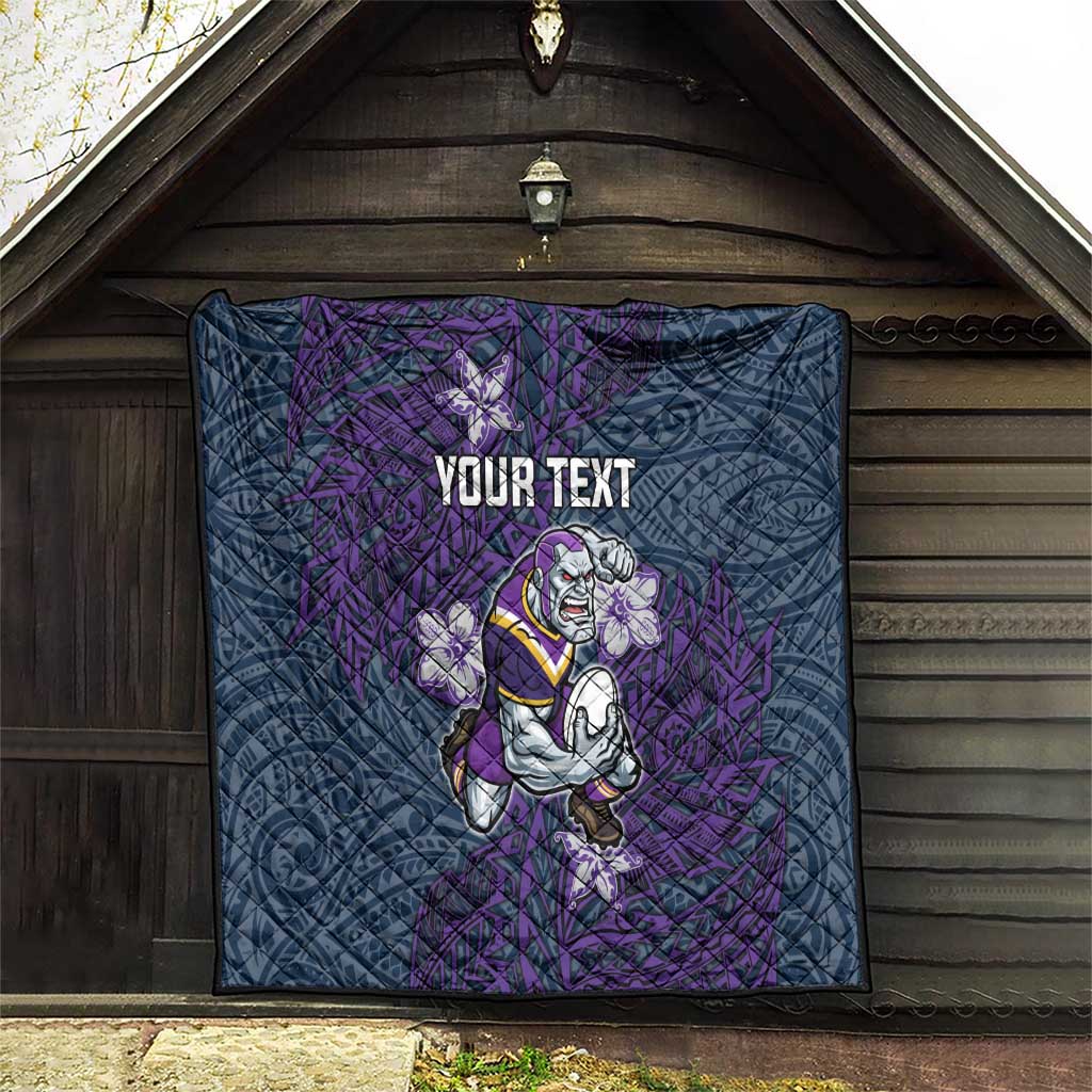 Personalised Melbourne Storm Quilt Polynesian Tribal Pattern With Rugby Storm Man Mascot Art
