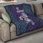 Personalised Melbourne Storm Quilt Polynesian Tribal Pattern With Rugby Storm Man Mascot Art