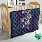 Personalised Melbourne Storm Quilt Polynesian Tribal Pattern With Rugby Storm Man Mascot Art