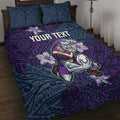 Personalised Melbourne Storm Quilt Bed Set Polynesian Tribal Pattern With Rugby Storm Man Mascot Art