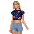 Personalised Melbourne Storm Raglan Cropped T Shirt Polynesian Tribal Pattern With Rugby Storm Man Mascot Art