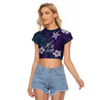Personalised Melbourne Storm Raglan Cropped T Shirt Polynesian Tribal Pattern With Rugby Storm Man Mascot Art