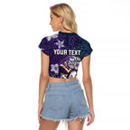 Personalised Melbourne Storm Raglan Cropped T Shirt Polynesian Tribal Pattern With Rugby Storm Man Mascot Art