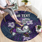 Personalised Melbourne Storm Round Carpet Polynesian Tribal Pattern With Rugby Storm Man Mascot Art
