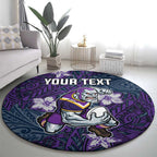 Personalised Melbourne Storm Round Carpet Polynesian Tribal Pattern With Rugby Storm Man Mascot Art