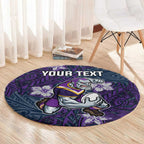Personalised Melbourne Storm Round Carpet Polynesian Tribal Pattern With Rugby Storm Man Mascot Art