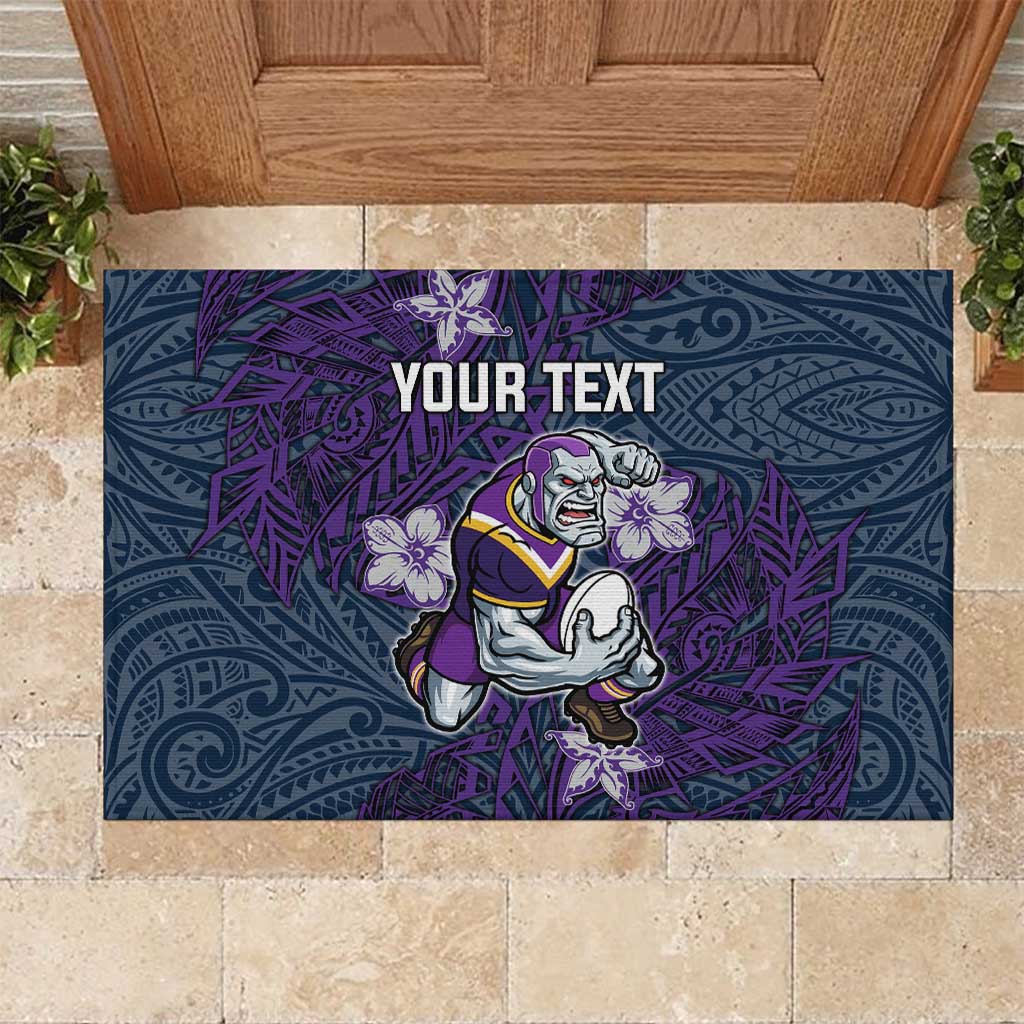 Personalised Melbourne Storm Rubber Doormat Polynesian Tribal Pattern With Rugby Storm Man Mascot Art