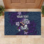 Personalised Melbourne Storm Rubber Doormat Polynesian Tribal Pattern With Rugby Storm Man Mascot Art