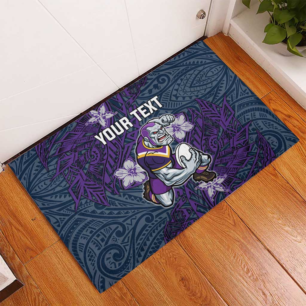 Personalised Melbourne Storm Rubber Doormat Polynesian Tribal Pattern With Rugby Storm Man Mascot Art