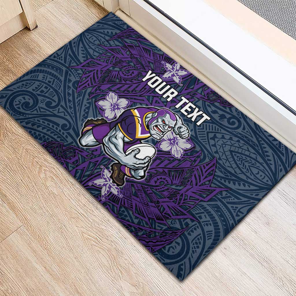 Personalised Melbourne Storm Rubber Doormat Polynesian Tribal Pattern With Rugby Storm Man Mascot Art