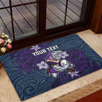 Personalised Melbourne Storm Rubber Doormat Polynesian Tribal Pattern With Rugby Storm Man Mascot Art