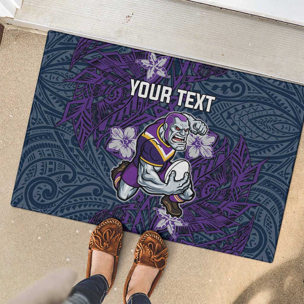 Personalised Melbourne Storm Rubber Doormat Polynesian Tribal Pattern With Rugby Storm Man Mascot Art