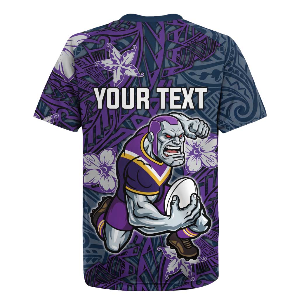 Personalised Melbourne Storm Rugby Jersey Polynesian Tribal Pattern With Rugby Storm Man Mascot Art