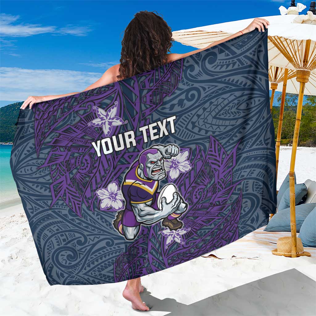 Personalised Melbourne Storm Sarong Polynesian Tribal Pattern With Rugby Storm Man Mascot Art