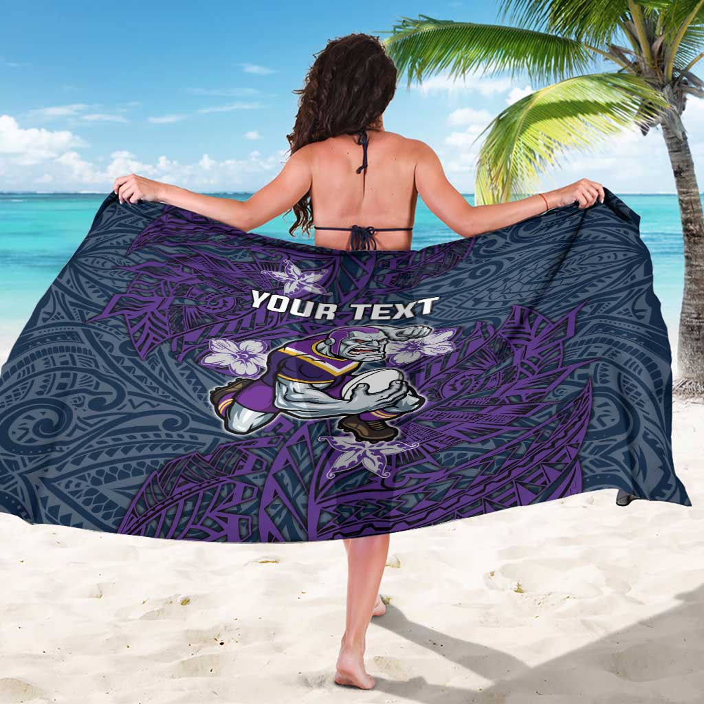 Personalised Melbourne Storm Sarong Polynesian Tribal Pattern With Rugby Storm Man Mascot Art