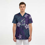 Personalised Melbourne Storm Scrub Top Polynesian Tribal Pattern With Rugby Storm Man Mascot Art