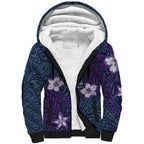 Personalised Melbourne Storm Sherpa Hoodie Polynesian Tribal Pattern With Rugby Storm Man Mascot Art