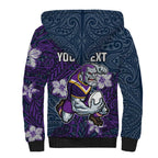 Personalised Melbourne Storm Sherpa Hoodie Polynesian Tribal Pattern With Rugby Storm Man Mascot Art