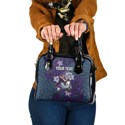 Personalised Melbourne Storm Shoulder Handbag Polynesian Tribal Pattern With Rugby Storm Man Mascot Art