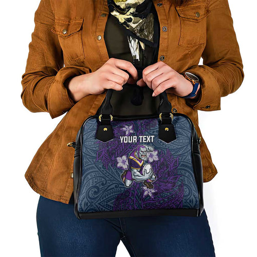 Personalised Melbourne Storm Shoulder Handbag Polynesian Tribal Pattern With Rugby Storm Man Mascot Art