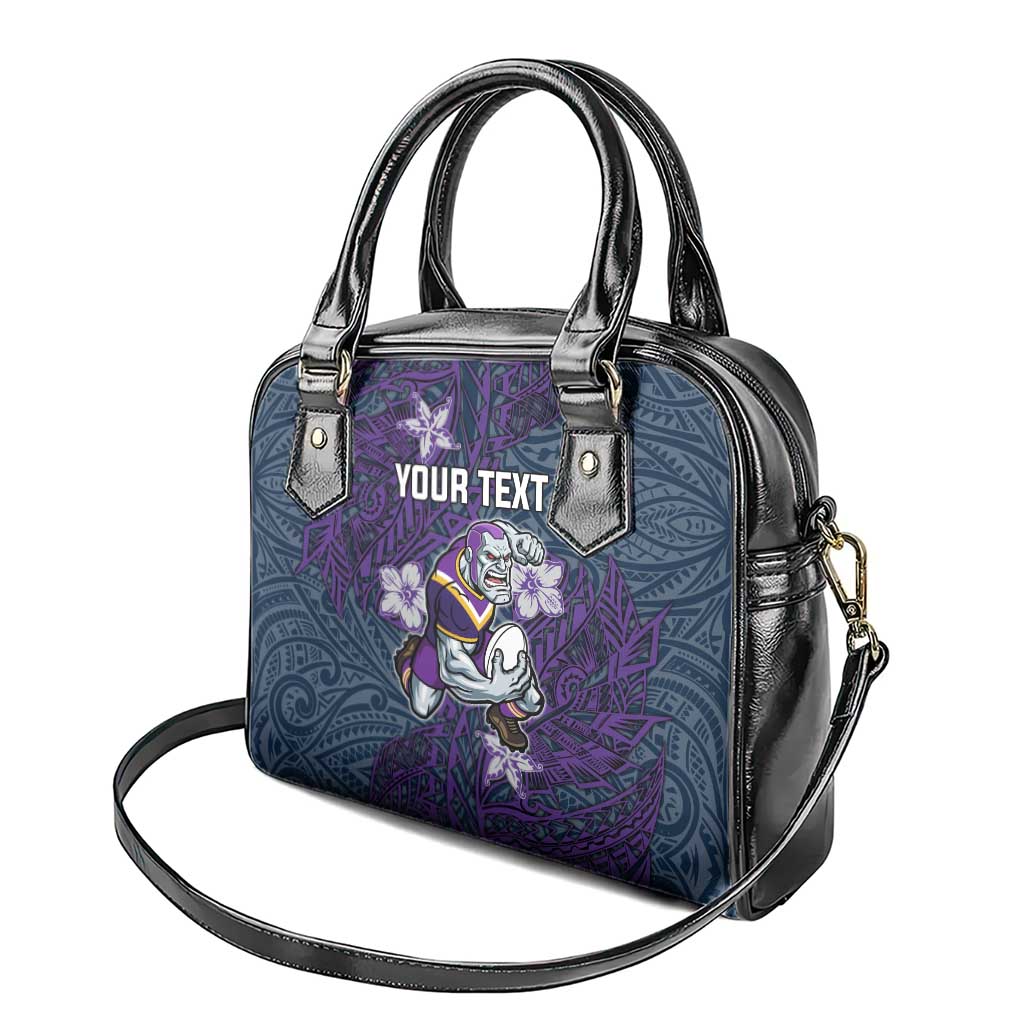 Personalised Melbourne Storm Shoulder Handbag Polynesian Tribal Pattern With Rugby Storm Man Mascot Art