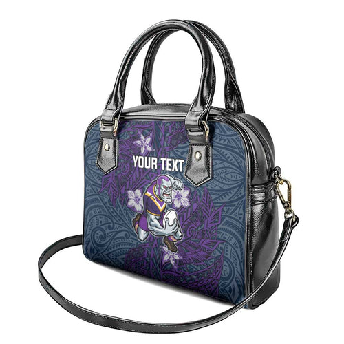 Personalised Melbourne Storm Shoulder Handbag Polynesian Tribal Pattern With Rugby Storm Man Mascot Art