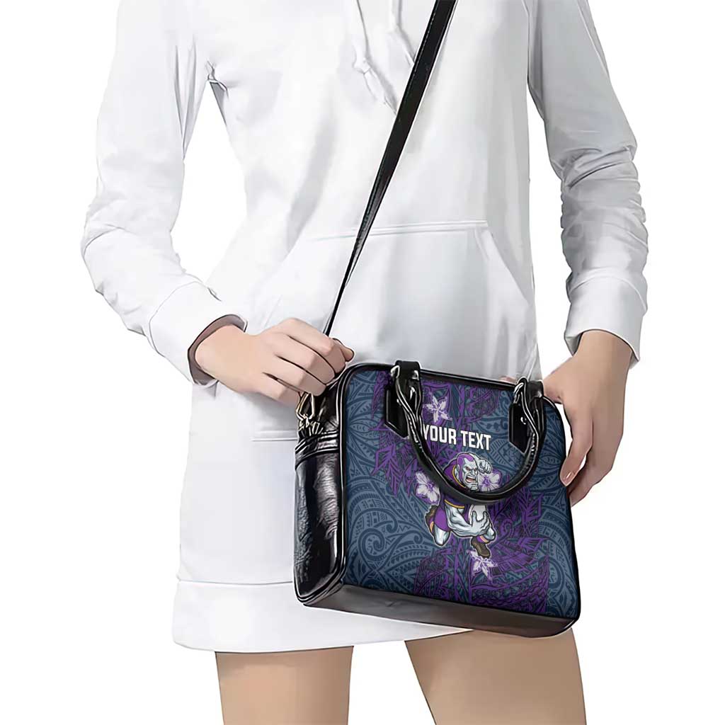 Personalised Melbourne Storm Shoulder Handbag Polynesian Tribal Pattern With Rugby Storm Man Mascot Art