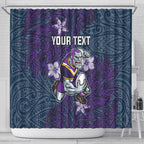 Personalised Melbourne Storm Shower Curtain Polynesian Tribal Pattern With Rugby Storm Man Mascot Art