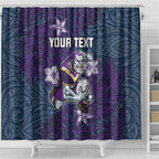 Personalised Melbourne Storm Shower Curtain Polynesian Tribal Pattern With Rugby Storm Man Mascot Art