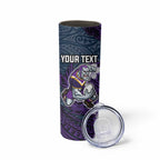 Personalised Melbourne Storm Skinny Tumbler Polynesian Tribal Pattern With Rugby Storm Man Mascot Art