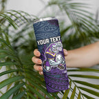 Personalised Melbourne Storm Skinny Tumbler Polynesian Tribal Pattern With Rugby Storm Man Mascot Art