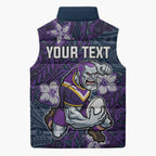 Personalised Melbourne Storm Sleeveless Puffer Jacket Polynesian Tribal Pattern With Rugby Storm Man Mascot Art