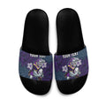 Personalised Melbourne Storm Slide Sandals Polynesian Tribal Pattern With Rugby Storm Man Mascot Art