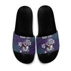 Personalised Melbourne Storm Slide Sandals Polynesian Tribal Pattern With Rugby Storm Man Mascot Art