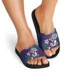 Personalised Melbourne Storm Slide Sandals Polynesian Tribal Pattern With Rugby Storm Man Mascot Art