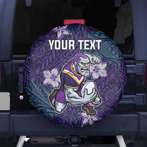Personalised Melbourne Storm Spare Tire Cover Polynesian Tribal Pattern With Rugby Storm Man Mascot Art